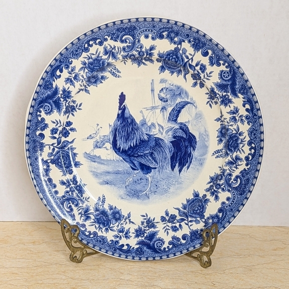 Vintage Other - Vintage White & Blue Rooster Farmyard Transferware William James  Dinner Plate